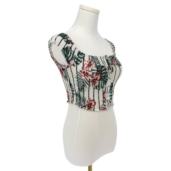 GUESS Smocked Floral Crop Top Off-Shoulder Corset Lace-Up Sz S Baddie Y2K Style - Picture 3 of 4